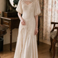 Classical Jewel Neck Satin Wedding Dresses Appliques Short Sleeve Mermaid Bridal Dress C9779