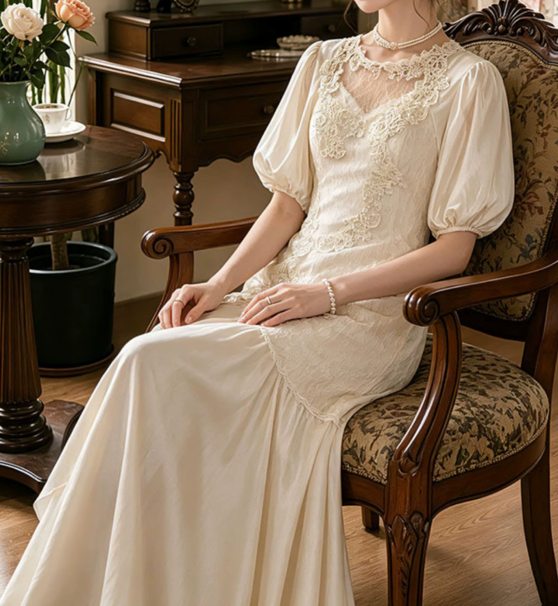 Classical Jewel Neck Satin Wedding Dresses Appliques Short Sleeve Mermaid Bridal Dress C9779