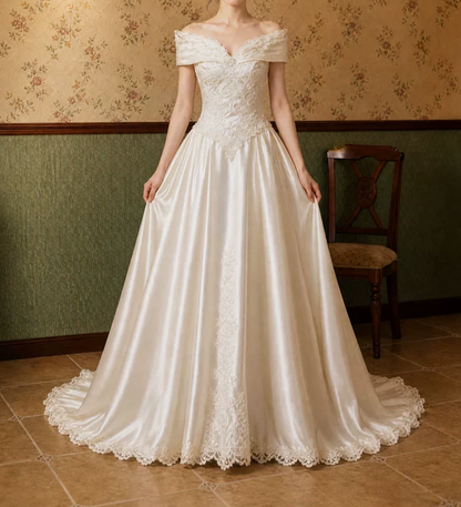 Superbe robe de mariée sirène bustier en satin et tulle, longue et en dentelle, C4563