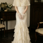 Superbe robe de mariée sirène bustier en satin et tulle, longue et en dentelle, C4563