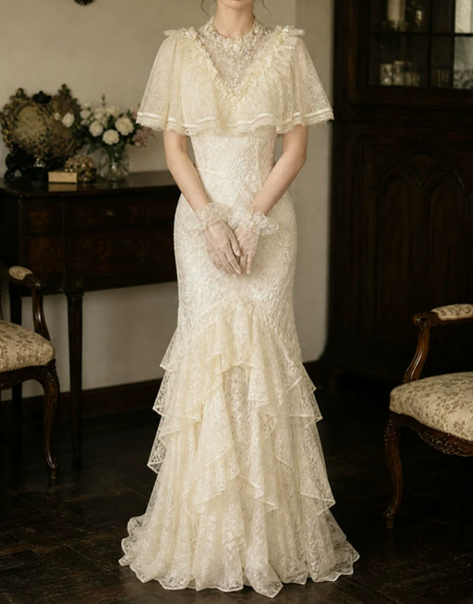 Superbe robe de mariée sirène bustier en satin et tulle, longue et en dentelle, C4563