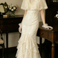 Superbe robe de mariée sirène bustier en satin et tulle, longue et en dentelle, C4563