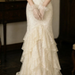 Superbe robe de mariée sirène bustier en satin et tulle, longue et en dentelle, C4563