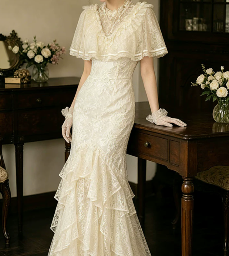 Superbe robe de mariée sirène bustier en satin et tulle, longue et en dentelle, C4563