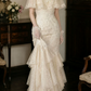 Superbe robe de mariée sirène bustier en satin et tulle, longue et en dentelle, C4563