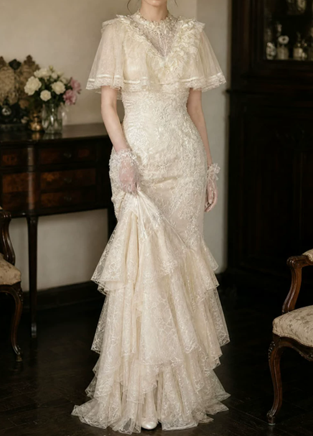 Superbe robe de mariée sirène bustier en satin et tulle, longue et en dentelle, C4563