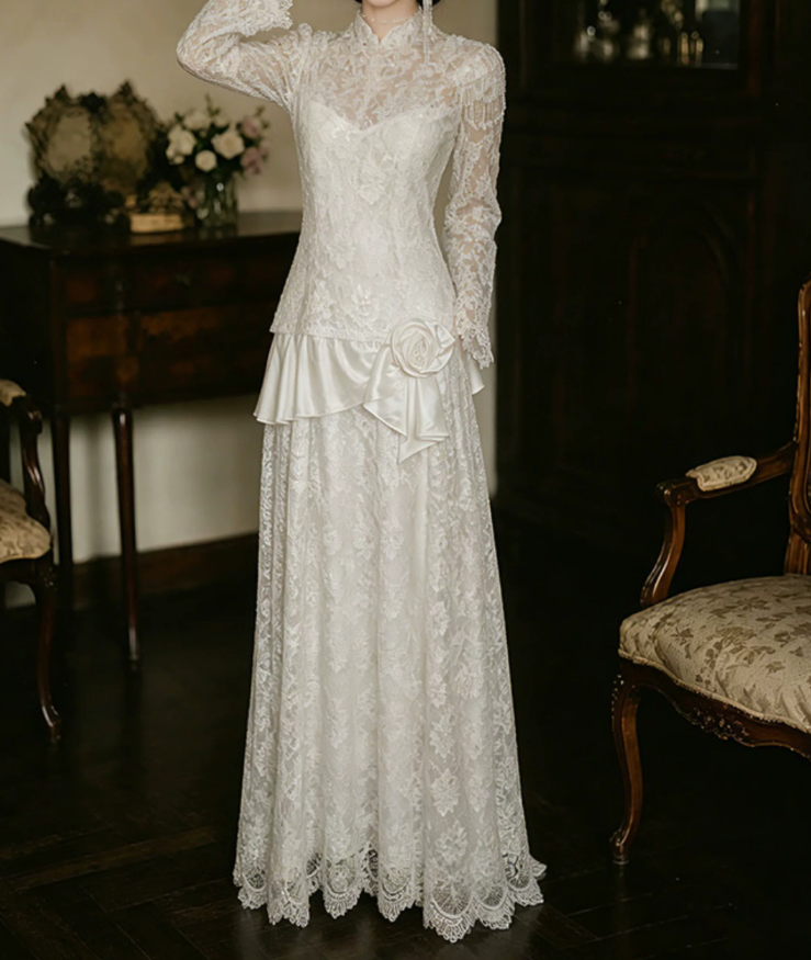 Superbe robe de mariée sirène bustier en satin et tulle, longue et en dentelle, C4563