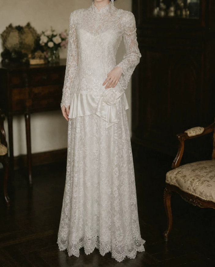 Superbe robe de mariée sirène bustier en satin et tulle, longue et en dentelle, C4563