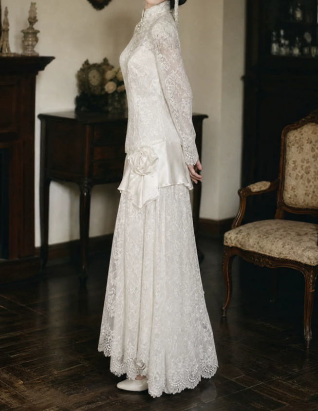 Superbe robe de mariée sirène bustier en satin et tulle, longue et en dentelle, C4563