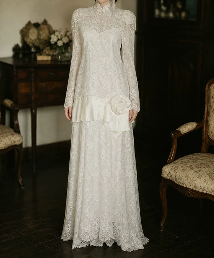 Superbe robe de mariée sirène bustier en satin et tulle, longue et en dentelle, C4563