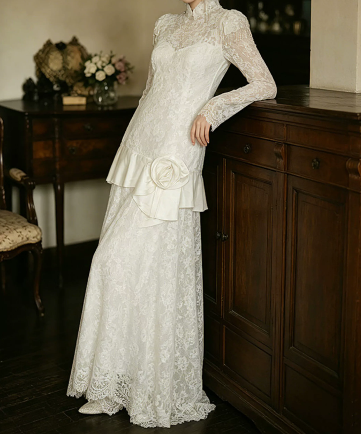 Superbe robe de mariée sirène bustier en satin et tulle, longue et en dentelle, C4563