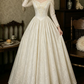 Fascinating V Neck Wedding Dresses Long Sleeve Appliques A-Line Bridal Dress C9784