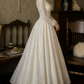 Fascinating V Neck Wedding Dresses Long Sleeve Appliques A-Line Bridal Dress C9784
