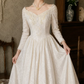 Fascinating V Neck Wedding Dresses Long Sleeve Appliques A-Line Bridal Dress C9784