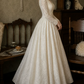 Fascinating V Neck Wedding Dresses Long Sleeve Appliques A-Line Bridal Dress C9784