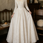 Fascinating V Neck Wedding Dresses Long Sleeve Appliques A-Line Bridal Dress C9784
