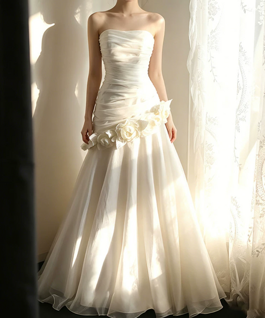 Glam Strapless Wedding Dresses Appliques Mermaid Bridal Dress C9788