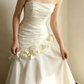 Superbe robe de mariée sirène bustier en satin et tulle, longue et en dentelle, C4563