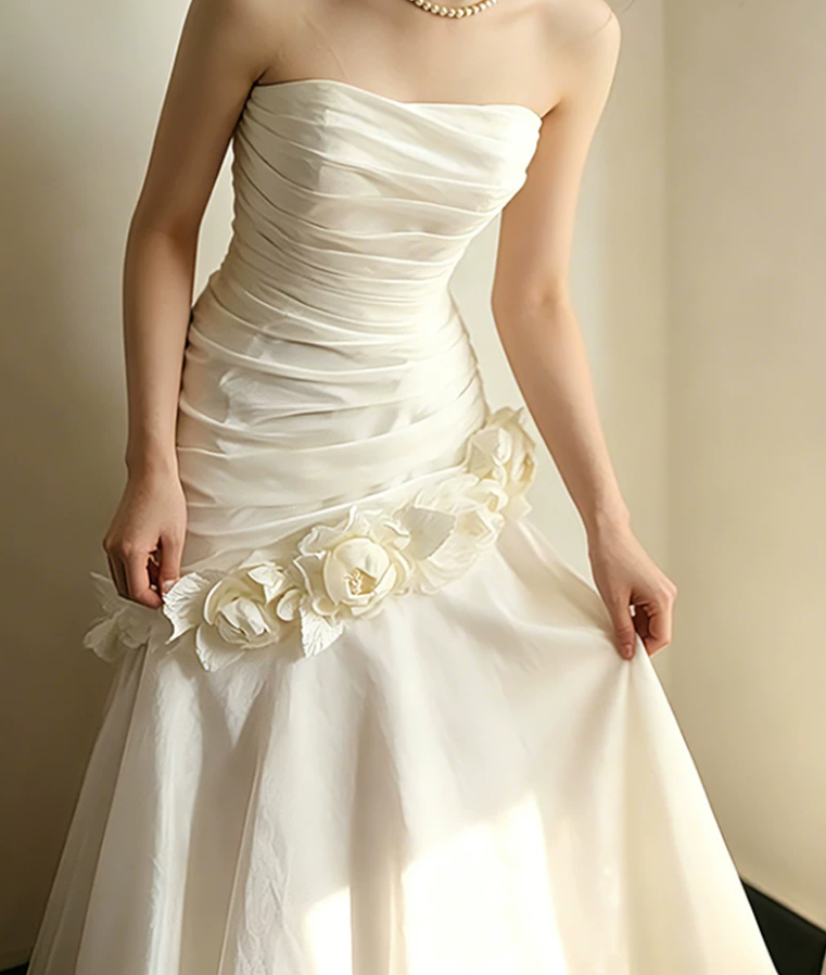 Superbe robe de mariée sirène bustier en satin et tulle, longue et en dentelle, C4563