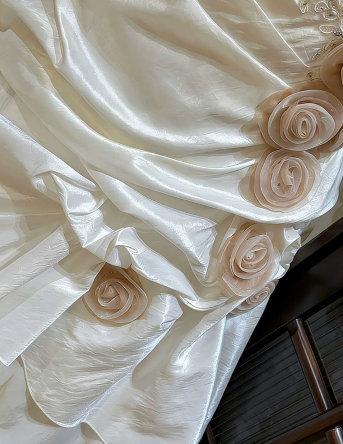 Superbe robe de mariée sirène bustier en satin et tulle, longue et en dentelle, C4563