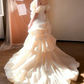 Sweet Strapless Ivory Prom Dress Flowers Tiered Mermaid Evening Dress C9791
