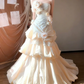 Sweet Strapless Ivory Prom Dress Flowers Tiered Mermaid Evening Dress C9791