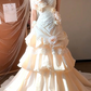 Sweet Strapless Ivory Prom Dress Flowers Tiered Mermaid Evening Dress C9791