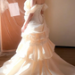 Sweet Strapless Ivory Prom Dress Flowers Tiered Mermaid Evening Dress C9791