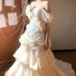 Sweet Strapless Ivory Prom Dress Flowers Tiered Mermaid Evening Dress C9791