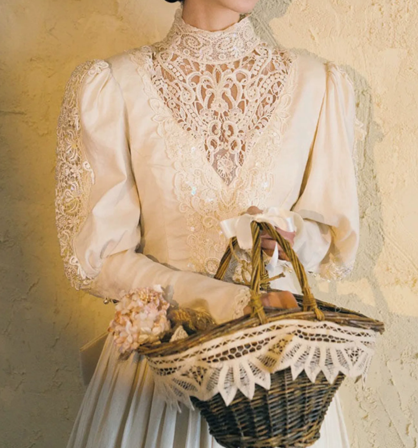 Retro Long Sleeve Ivory Ball Gown High Collar Lace Sweet 16 Dresses C9792