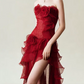 Alluring Strapless Red Homecoming Dress Flowers Ruffles Sheath Birthday Dress C9794