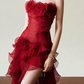 Alluring Strapless Red Homecoming Dress Flowers Ruffles Sheath Birthday Dress C9794