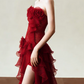 Alluring Strapless Red Homecoming Dress Flowers Ruffles Sheath Birthday Dress C9794