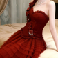 Robe de bal de princesse bustier à volants en satin long, robe de soirée C8117