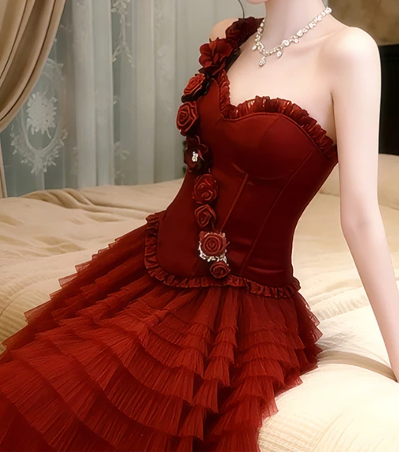 Robe de bal de princesse bustier à volants en satin long, robe de soirée C8117