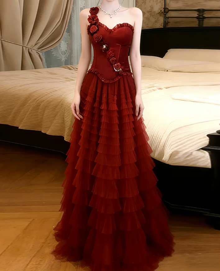 Robe de bal de princesse bustier à volants en satin long, robe de soirée C8117