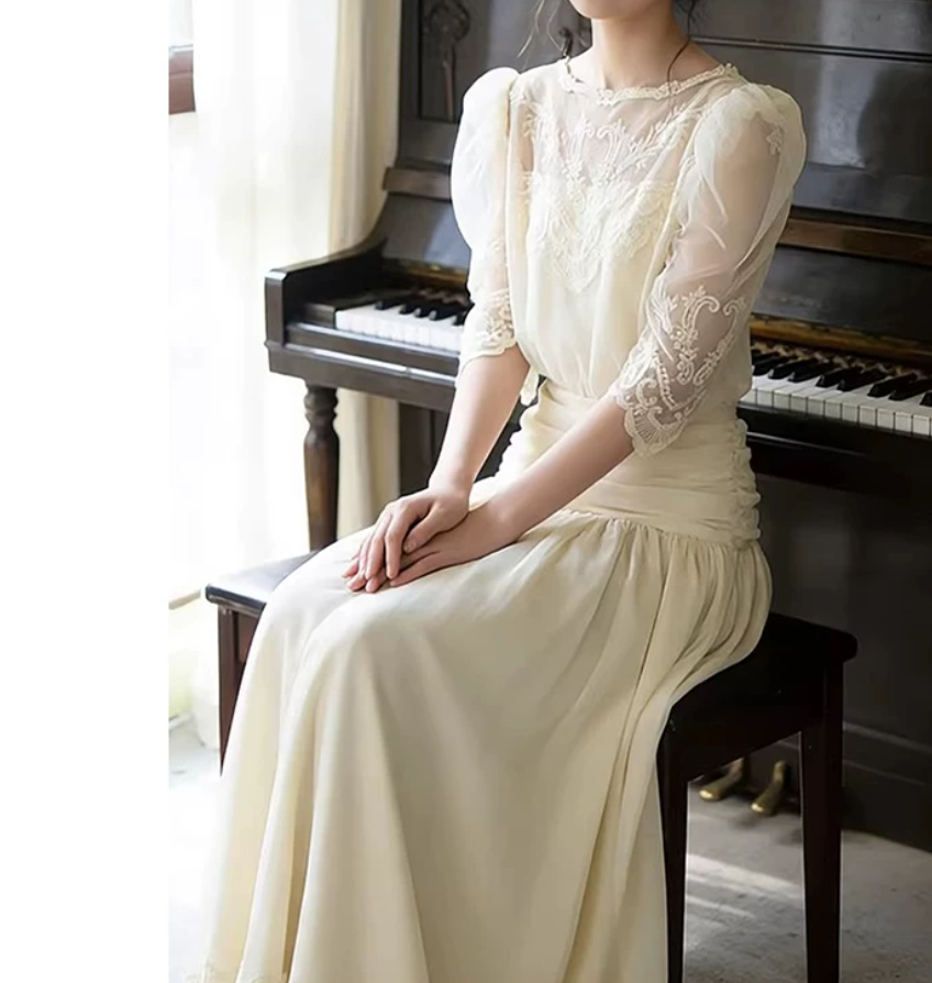 Glam Jewel Neck Wedding Dresses Lace Short Sleeve A-Line Bridal Dress C9797