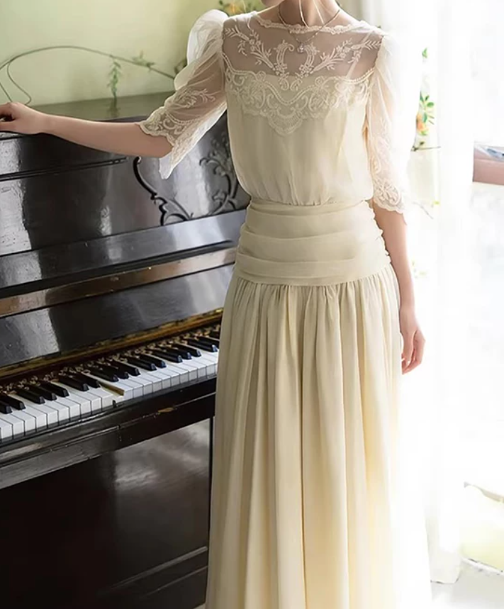 Glam Jewel Neck Wedding Dresses Lace Short Sleeve A-Line Bridal Dress C9797