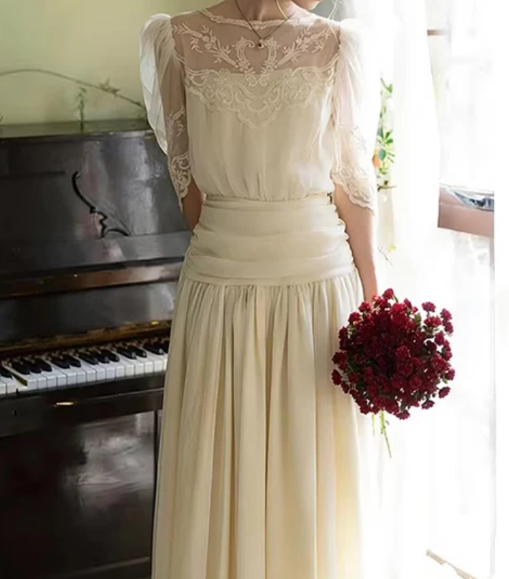 Glam Jewel Neck Wedding Dresses Lace Short Sleeve A-Line Bridal Dress C9797