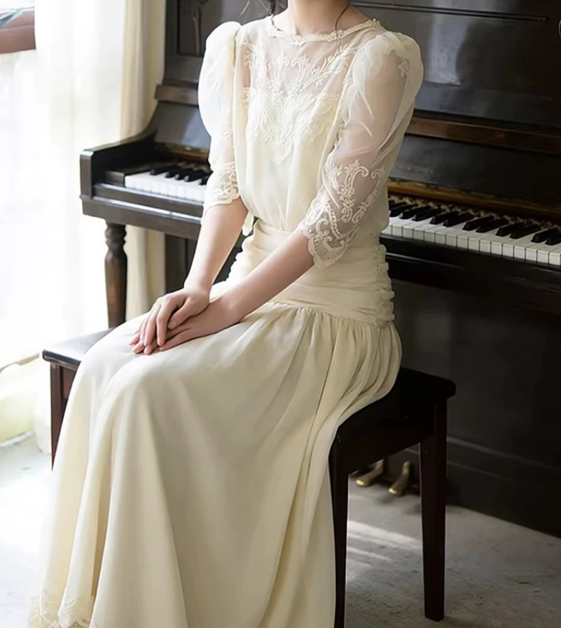 Glam Jewel Neck Wedding Dresses Lace Short Sleeve A-Line Bridal Dress C9797