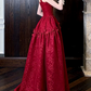 Gorgeous Spaghetti Straps Red Prom Dress Jacquard Floral A-Line Evening Dress C9799
