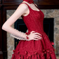 Gorgeous Spaghetti Straps Red Prom Dress Jacquard Floral A-Line Evening Dress C9799