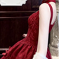 Gorgeous Spaghetti Straps Red Prom Dress Jacquard Floral A-Line Evening Dress C9799