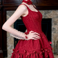 Gorgeous Spaghetti Straps Red Prom Dress Jacquard Floral A-Line Evening Dress C9799
