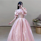 Simple Ball Gown Off The Shoulder Pink Long Prom Dresses C97