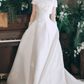Vintage Boat Neck Appliques Wedding Dresses Satin Short Sleeve A-Line Bridal Dress C9800
