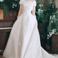 Vintage Boat Neck Appliques Wedding Dresses Satin Short Sleeve A-Line Bridal Dress C9800