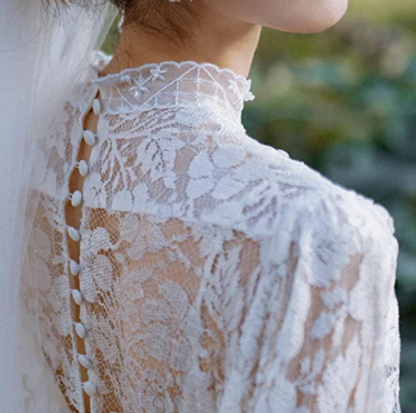 Fascinating High Collar Wedding Dresses Long Sleeve Lace A-Line Bridal Dress C9801