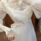 Charming Lace White Prom Dress Long Sleeve A-Line Evening Dress C9805