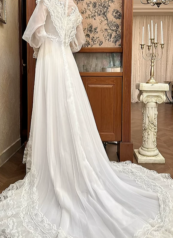 Charming Lace White Prom Dress Long Sleeve A-Line Evening Dress C9805
